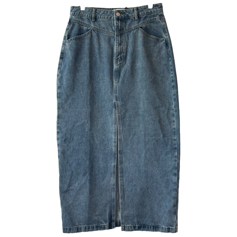 REVERIEE NWT Women’s Blue Front‎ Yoke Denim Maxi Skirt  Sz L - Picture 3 of 7